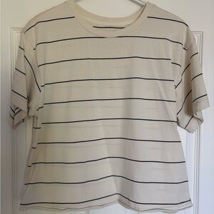 Thread & Supply Cream Tee with Navy Trim